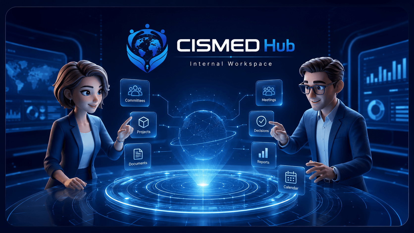 Visualisation abstraite du système institutionnel CISMED Hub